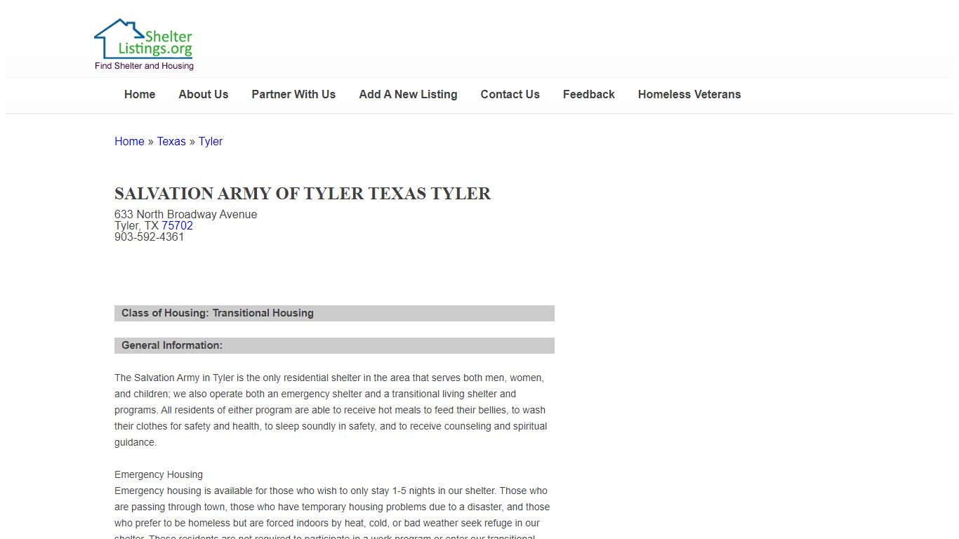 Salvation Army Of Tyler Texas Tyler - Shelter Listings